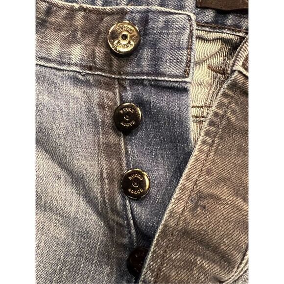 Rogue 31 mens moto biker grunge style button fly jeans denim black patch - Picture 6 of 7